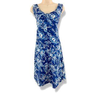 Jones New York Blue Floral Print Cotton Soft Knit Dress Size 14 Summer Vacation